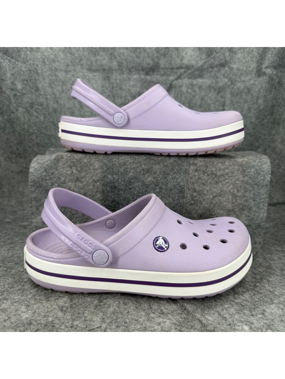 Crocs Crocband Classic Clogs Strap Lavender White Purple Men’s 5 Women’s 7 264